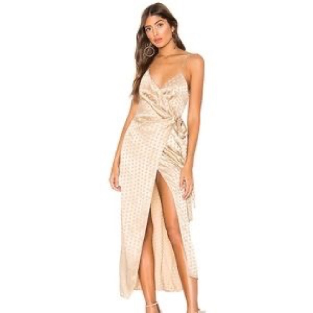 Bec + Bridge Dottie Ray Polka Dot Wrap Dress Latte Champagne 8